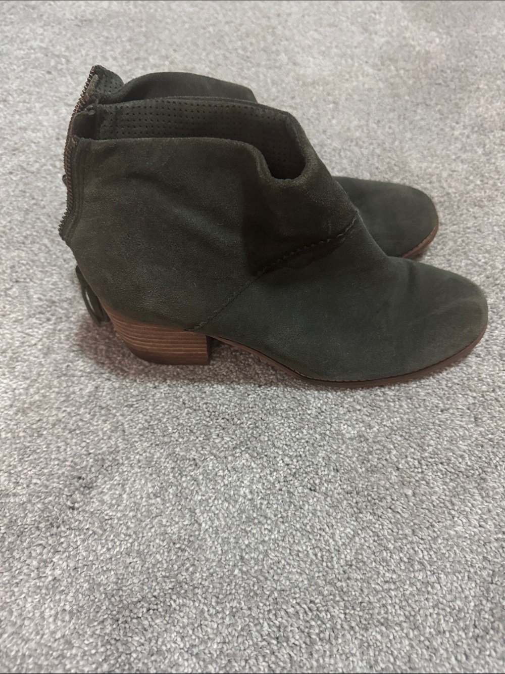 Toms Olive Suede Ankle Booties with Stacked Heel